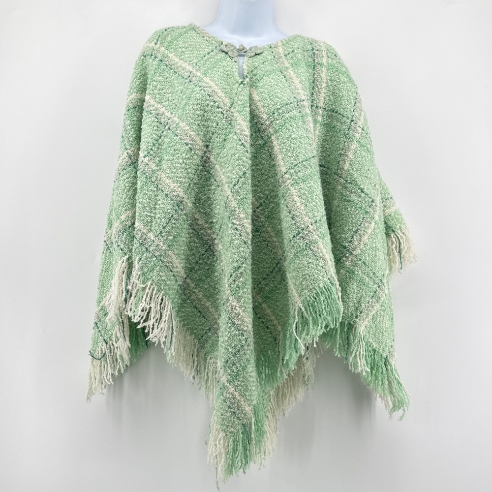 Boyne Valley Weavers Irish Wool Alpaca Poncho Cape Fringe Mint Green One Size